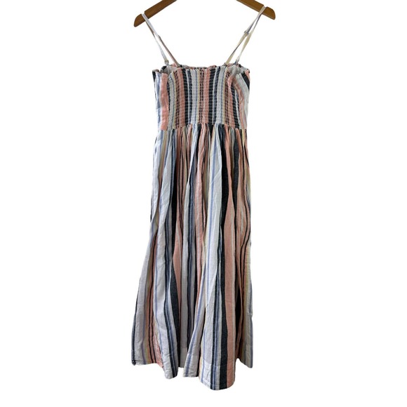 Free People Lilah Striped Printed Smocked Button Pleated Tube Midi Dress Size XS - Picture 12 of 13